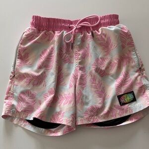 Slunks Basjoo Pink Feather Print swim Shorts size xxs